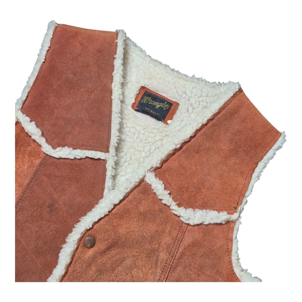 VTG 70s Wrangler Men's M Brown Suede Sherpa Lined Western‎ Cowboy Ranch Vest USA